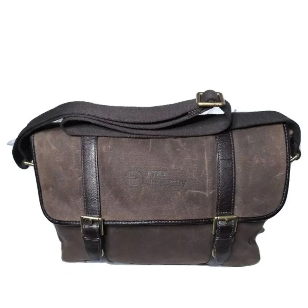 Fossil Mens Messenger Bag Canvas & Leather Laptop Bag 'AT&T University' Logo
